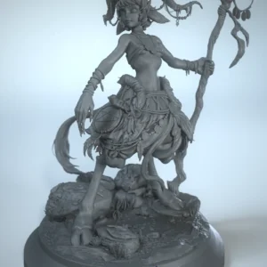 A resin render of a 3D Printable model of a fantasy Shaman that could be perfect in a game of Dugneons & Dragons.